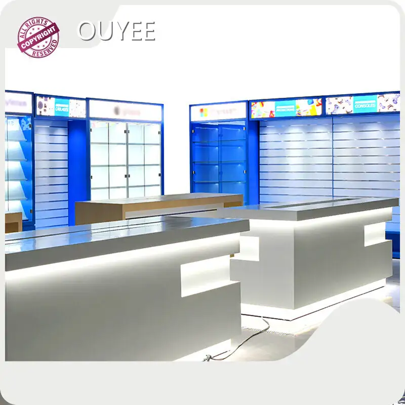 3D Rendering Mobile Phone Shop Glass Wall Accessories Showcase 1