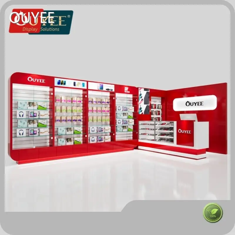 Customized Red Glass Mobile Phone Display Cabinet for Retail Counter 1