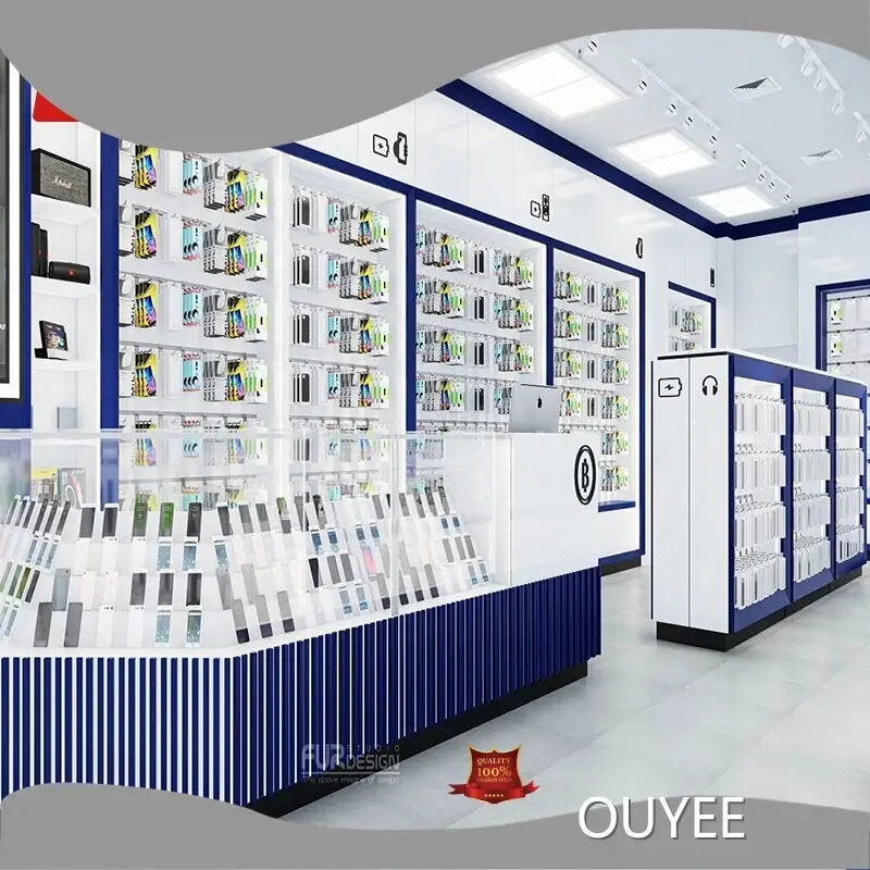 Custom Wooden Mobile Phone Repair Store Showcase with LED Counter 1