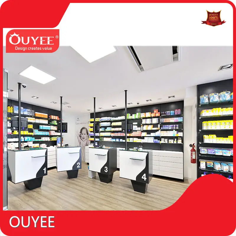 Wooden Pharmacy Shelves for Retail Drugstore Shop Interior 1