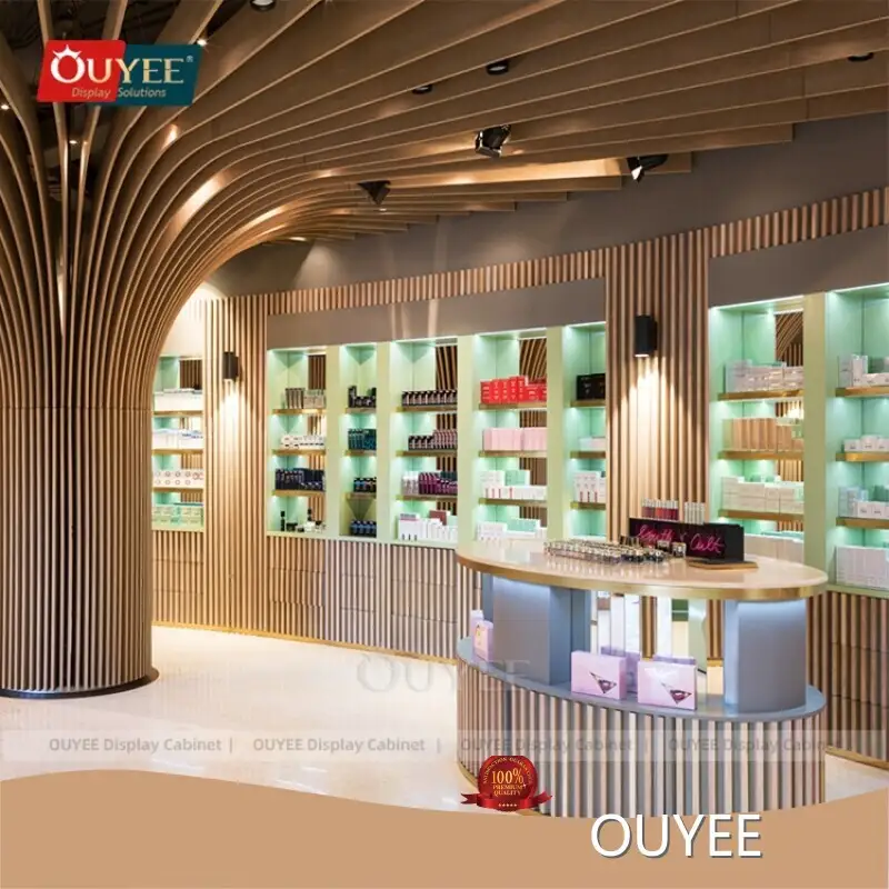 Retail Medical Display Rack - Pharmacy Shelves & Wooden Counter 1