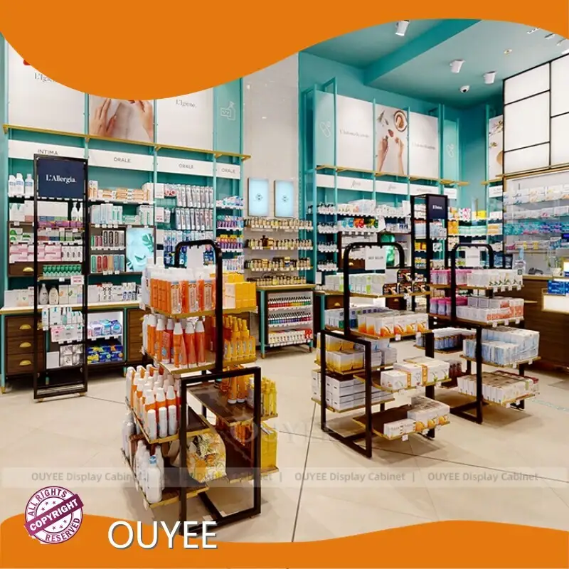 Pharmacy Display Unit Wooden Medical Retail Counter with Cabinet 1