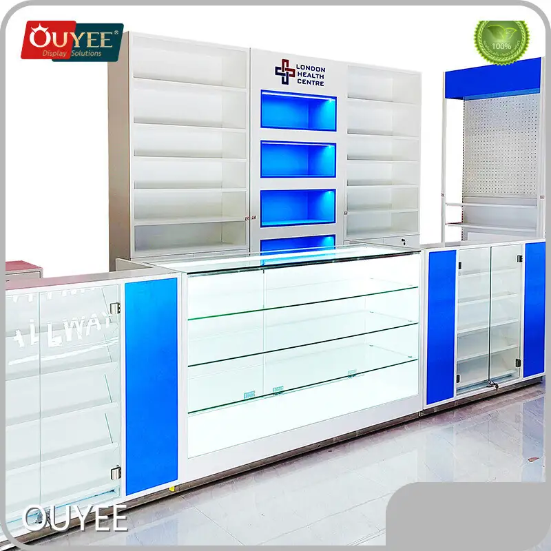 Eco-Friendly MDF Pharmacy Counter Display Cabinet Shelves Gondola 1