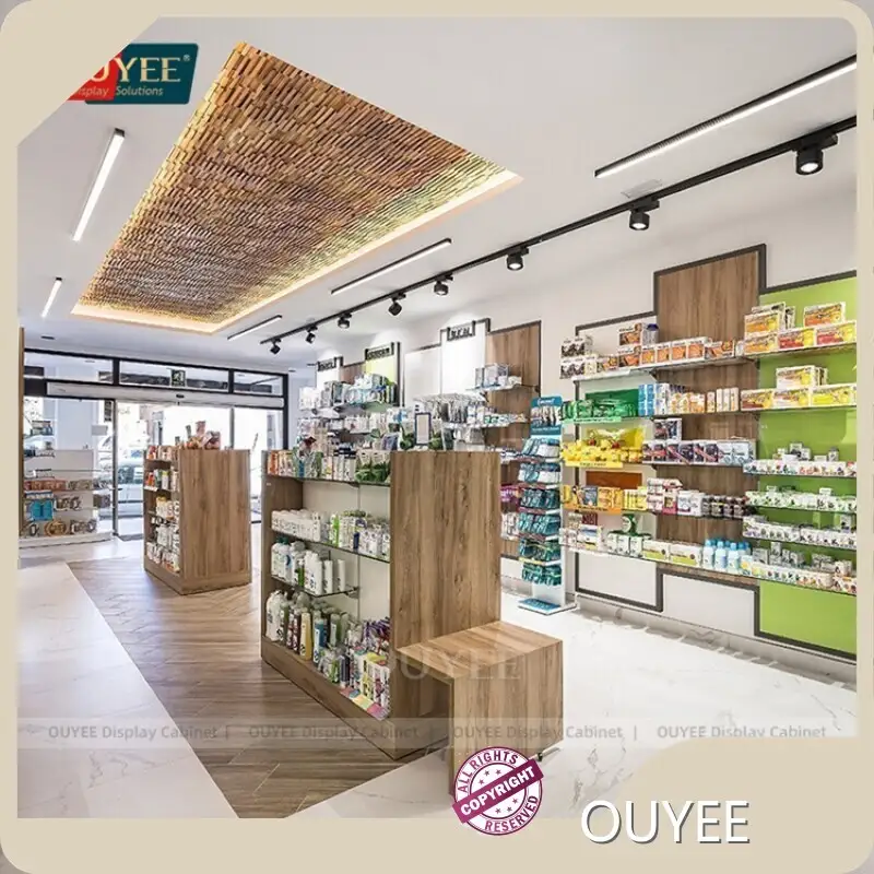 Cosmetic Display Stand - Pharmacy Bench Gondola & Wall Glass Shelves 1