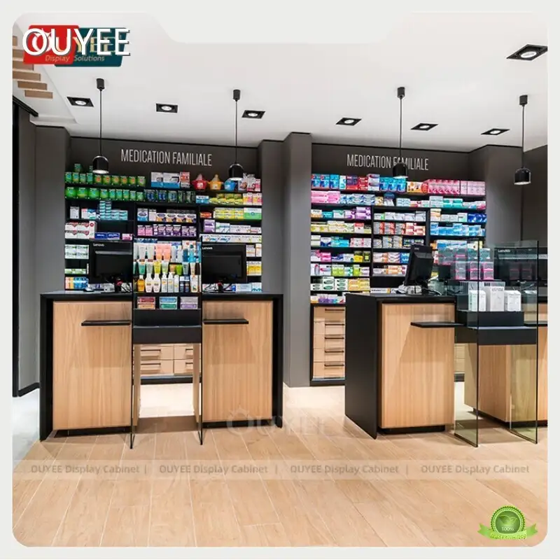 Modular Pharmacy Shelving & Counter with Customizable Display Racks 1