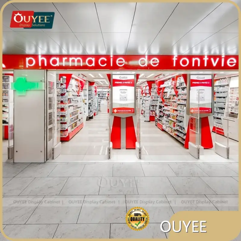 Commercial Pharmacy Sloped Storage Racks & Shelves, Red 1