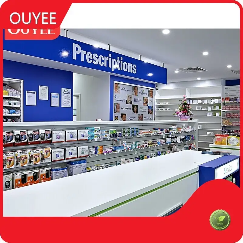 Wood Pharmacy Shelves & Shop Interior Display Racks Counter 1