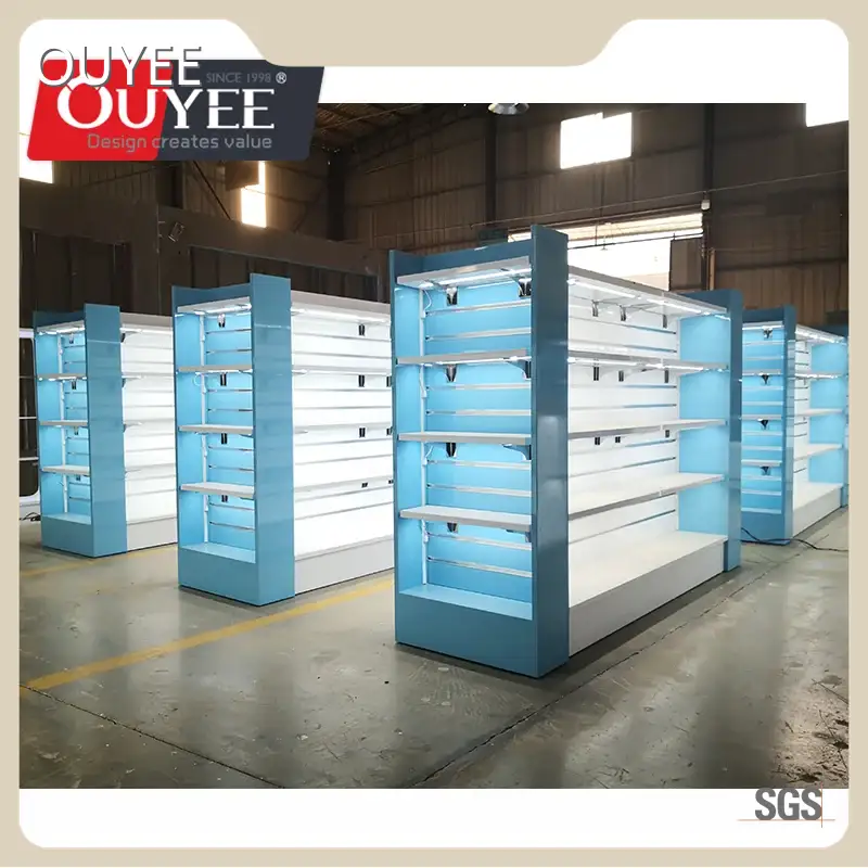 Wooden Pharmacy & Supermarket Shelving Units with LED Lighting 1