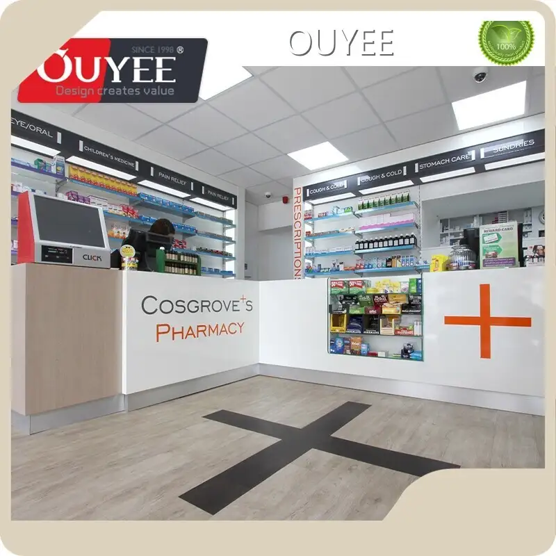 Pharmacy Shelves, Metal Display Racks & Counter for Medical Store 1