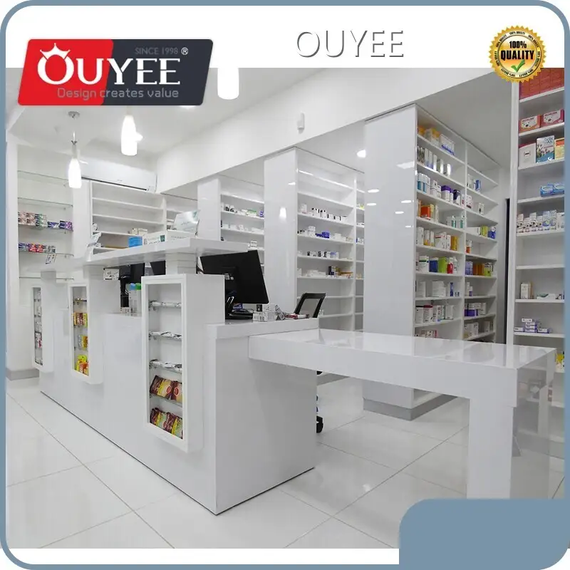 Customized Pharmacy Furniture Display Racks Wooden Shelves Counter 1