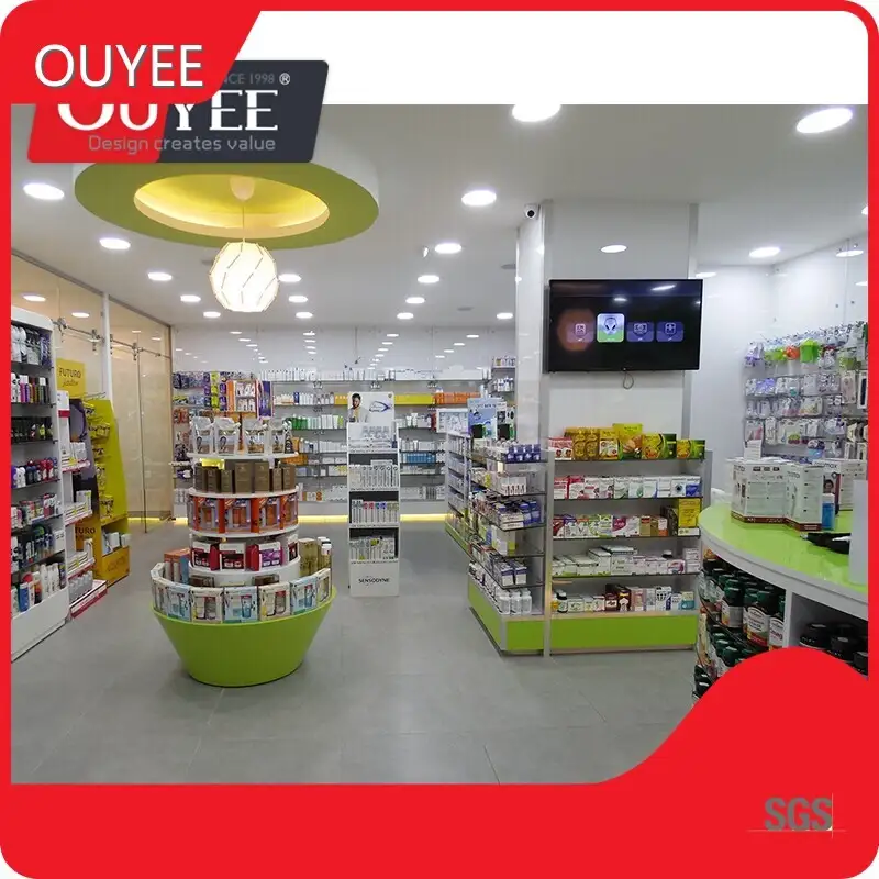 Custom Pharmacy Display Showcase Shop Cabinets Wooden Shelves 1