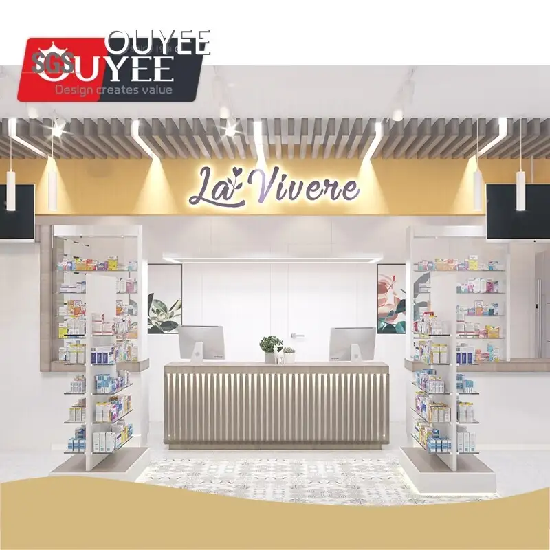 Wooden MDF Pharmacy Shop Display Racks & Interior Design Service 1