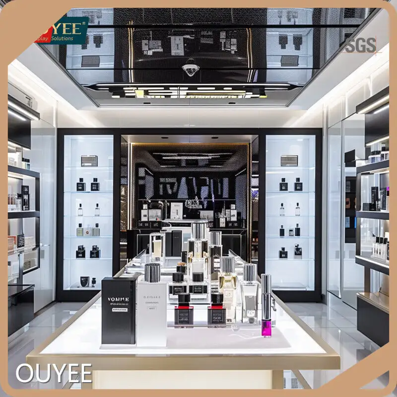 Custom MDF Rotating Wall Glass Perfume Display Showcase for Shop 1