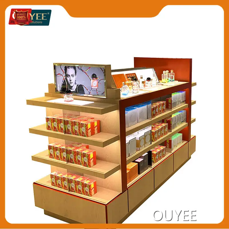 Perfume & Cosmetics Store Fixtures: Wood Veneer Display Kiosk Stand 1