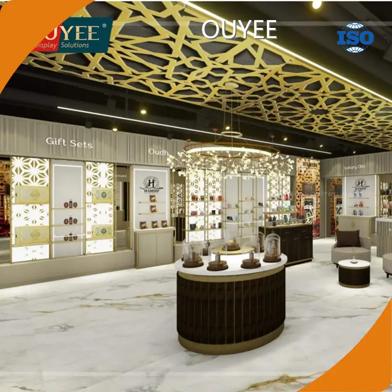 Custom Retail Perfume Store Counter Wooden Cosmetic Display Cabinet 1