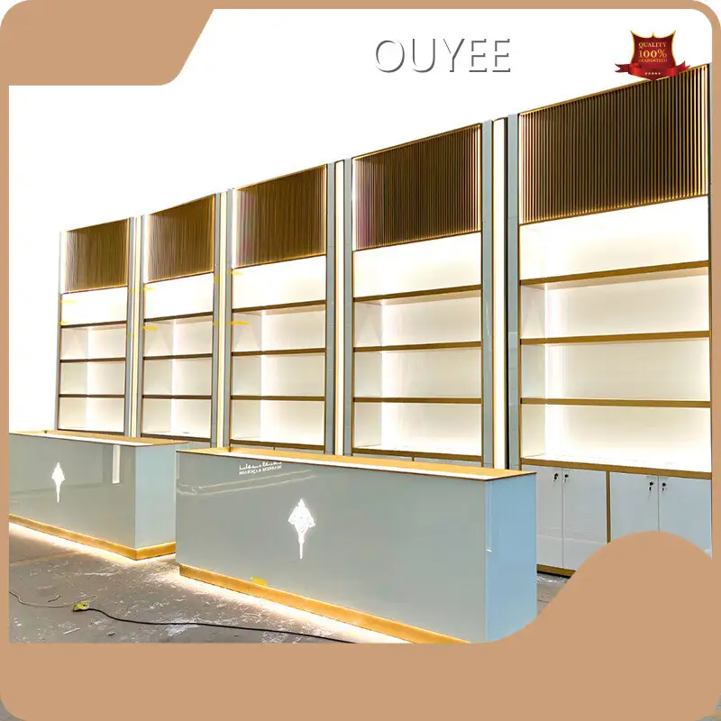 Custom Size Perfume Shop Display Stand - MDF & Glass, White Gloss 1