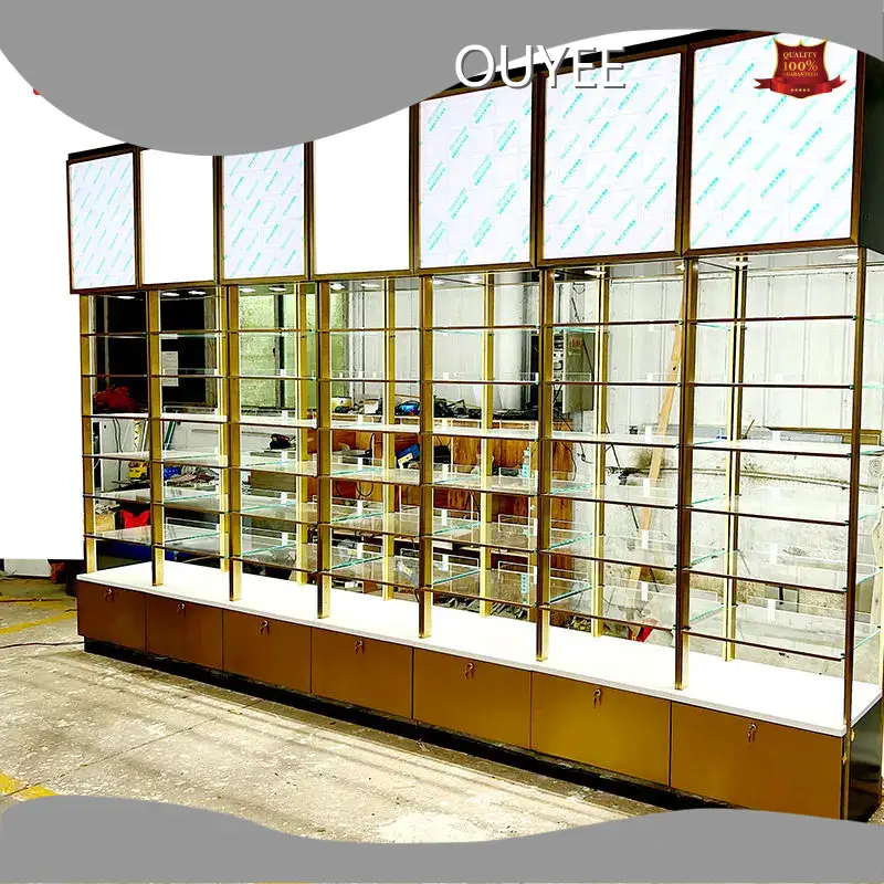 Perfume Showcase Wall Display Stand Shelf Golden Stainless Steel 1