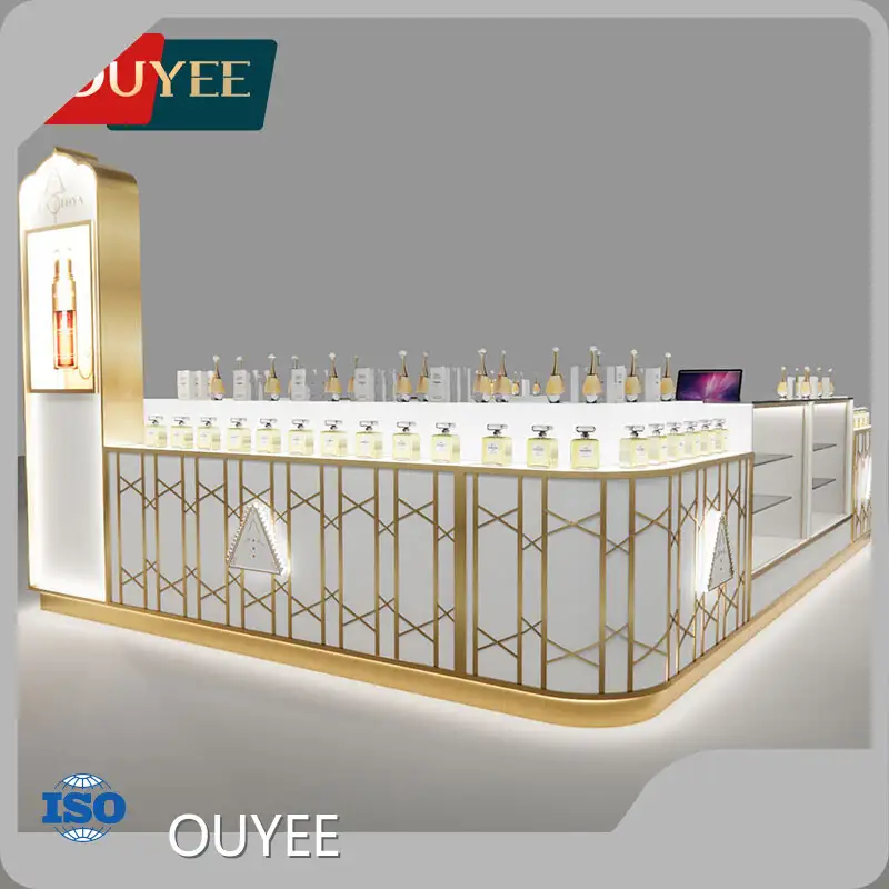 Customized Gold Stainless Steel Perfume Display Counter with Lighting 1
