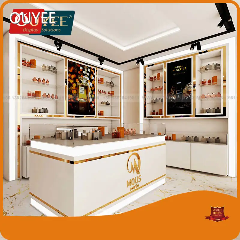 Perfume Shop 3D Glass Wall Display Case White Fragrance Cabinets 1