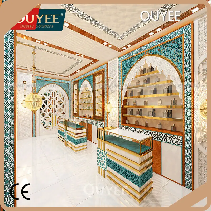 Arabic-Style Wooden Perfume Display Shelf for Fragrance Shop 1