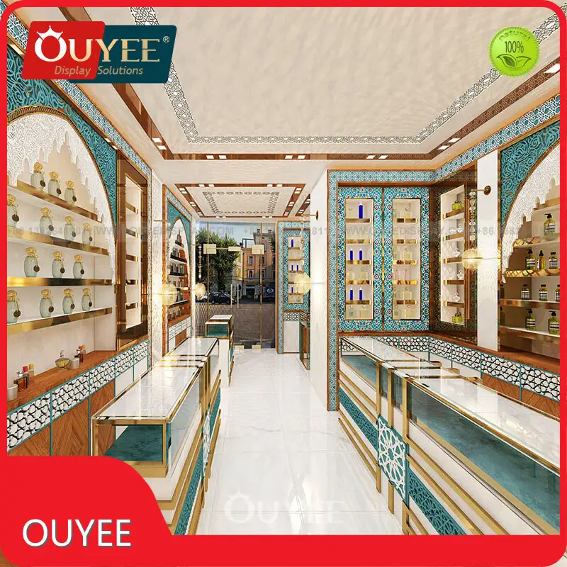 Wooden Wall Arabic Perfume Display Shelf Glass Showcase Shop Rack 1