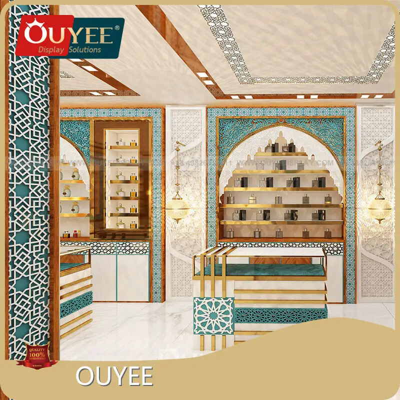 Perfume Shop Furniture Arabic Wood Shelves Cosmetic Display Counter 1