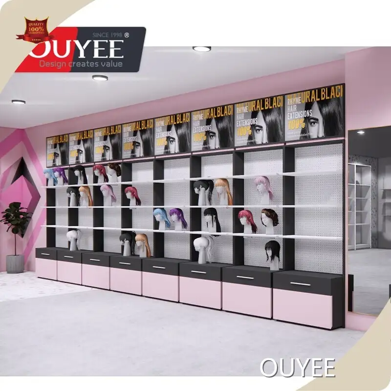 Synthetic Hair Slatwall Wig Display Rack & Counter, Extension Shelf 1