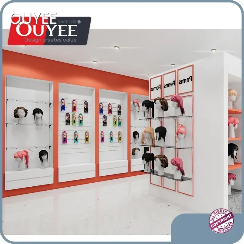 Boutique Barber Salon Slatwall Human Hair Wig Display Furniture Rack 1