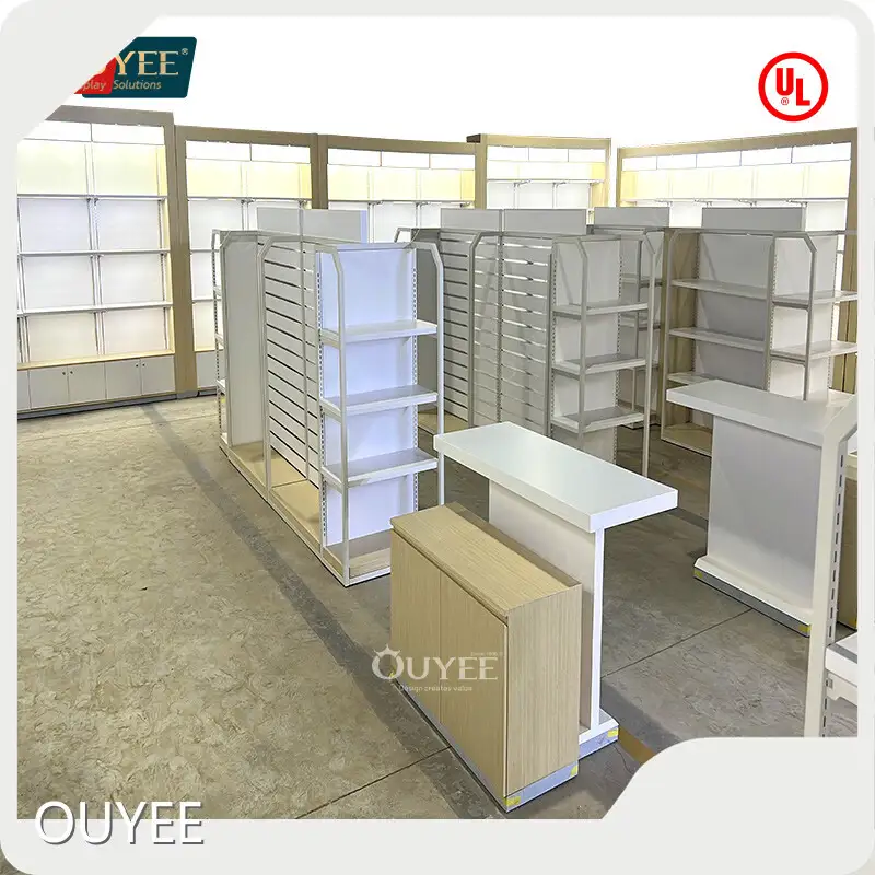 Custom Cosmetic & Salon Gondola Display Shelf with Slatwall Wig 1