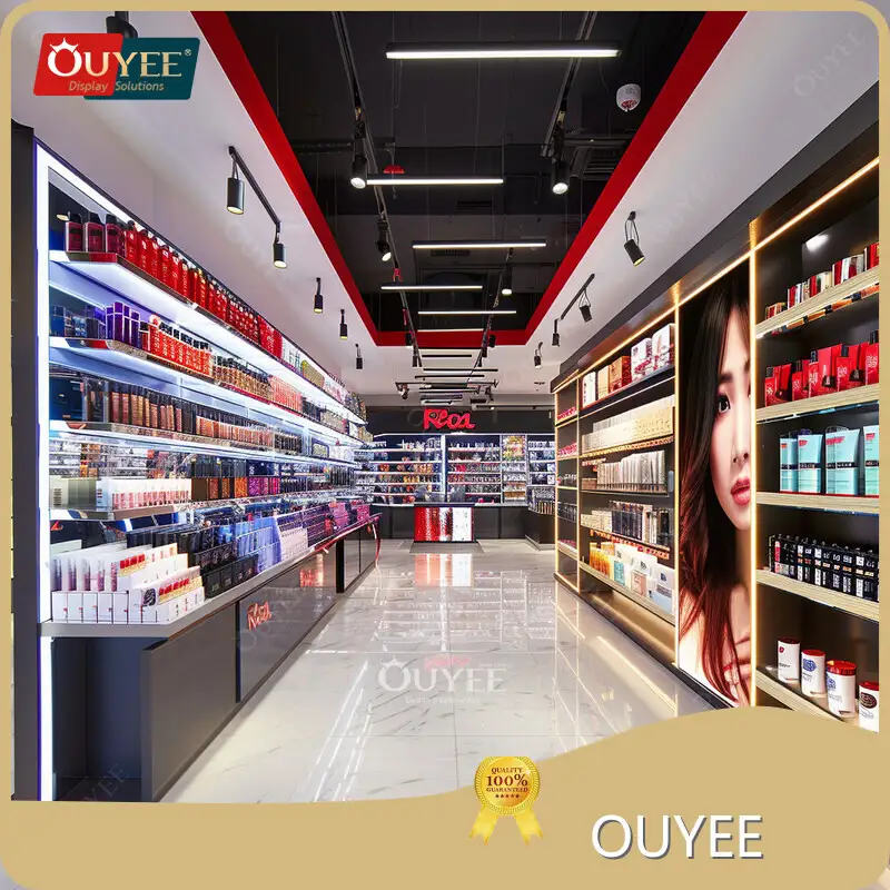 Beauty Shop Wall Display: Wig Head, Cosmetics & LED Perfume Stand 1