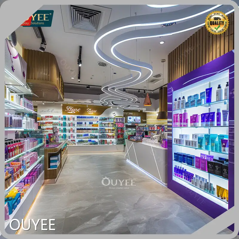 Wall-Mounted Cosmetic, Perfume & Wig Display Stand with LED Lights 1