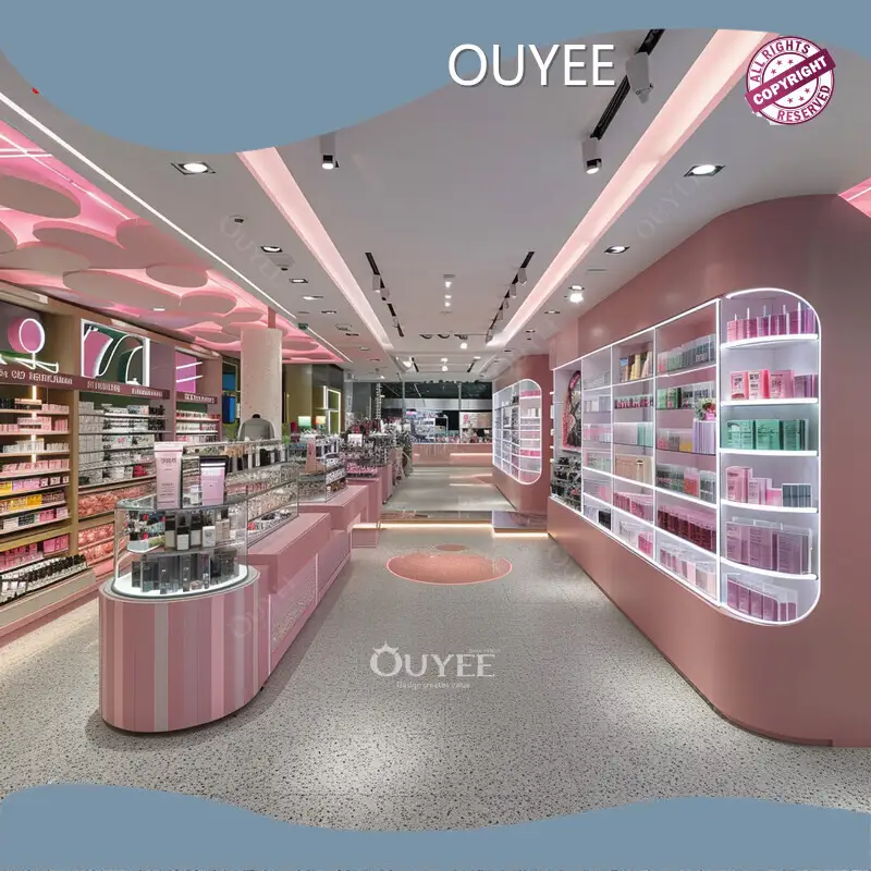 Perfume Counter Display with Cosmetic Glass Shelves for Beauty Stores 1