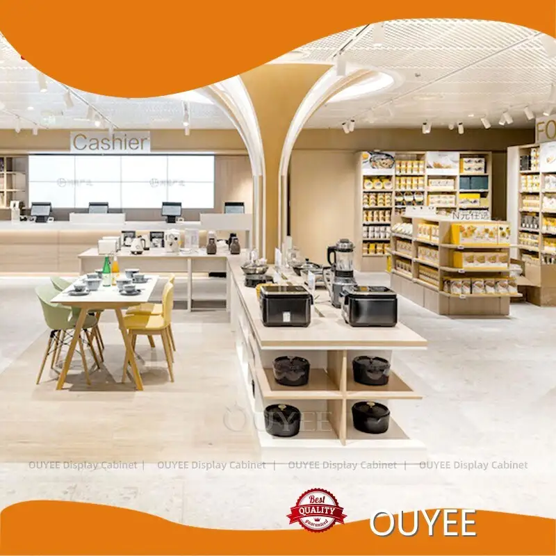 Wooden Retail Display Counter with Electronic Table, Shelves & Rack 1