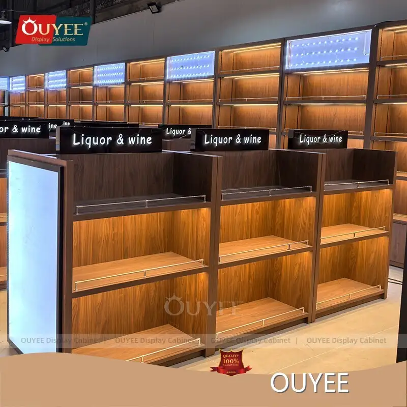 Duty Free Liquor & Wine Bottle Display Rack - Wooden Store Fixture 1