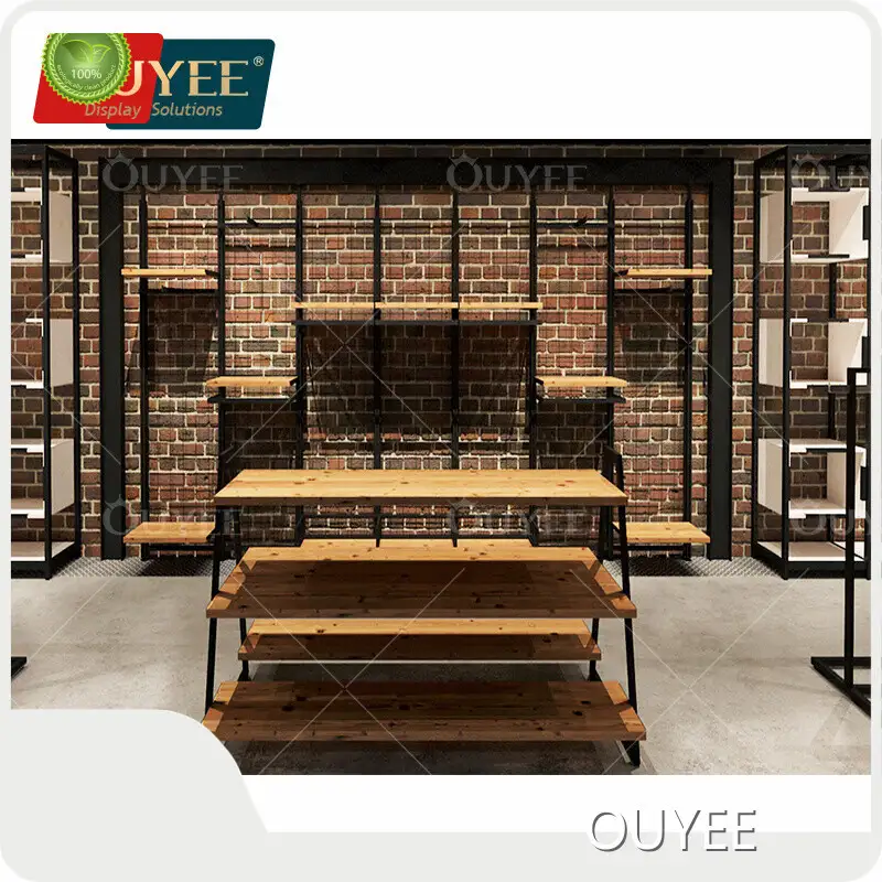 Custom Metal Frame Wooden Retail Display Shelf for Clothing Shop 1
