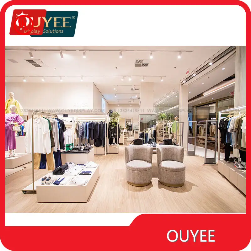 Factory Custom Clothes Display Rack Wood Gold for Boutique & Dresses 1