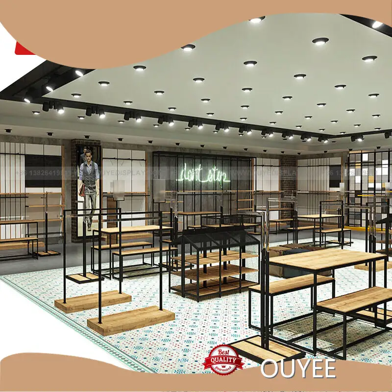 Custom Retail Clothing Store Fixtures - Metal Frame Wooden Shelves 1