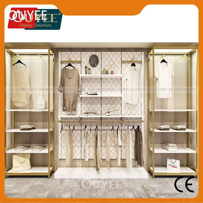 Gold Metal Wall Display Racks for Retail Clothing Store Shelves 1