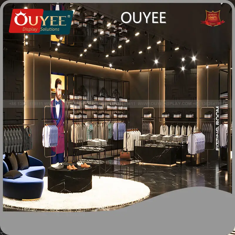 Men's Clothing Store Wood & Steel Wall Display Stand with Hanger Rod 1