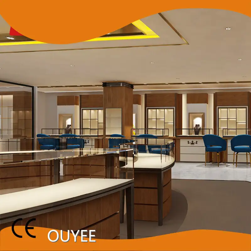 Custom Wholesale Glass Jewelry Showcase Cabinet Gold Steel Gondola 1