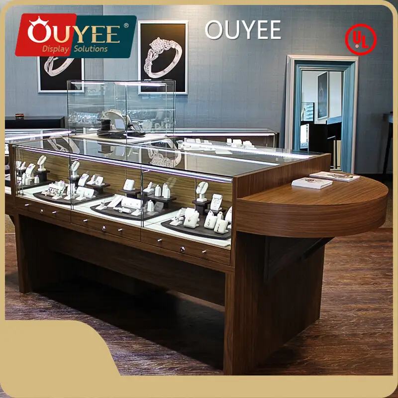 Custom Jewelry Mall Kiosk Glass Showcase Counter Display Cabinet 1