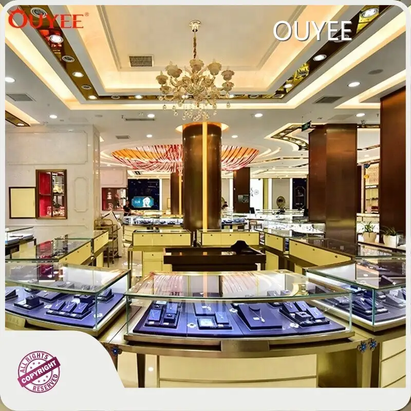 Gold Stainless Steel Jewelry Showcase & Shop Counter Interior Display 1