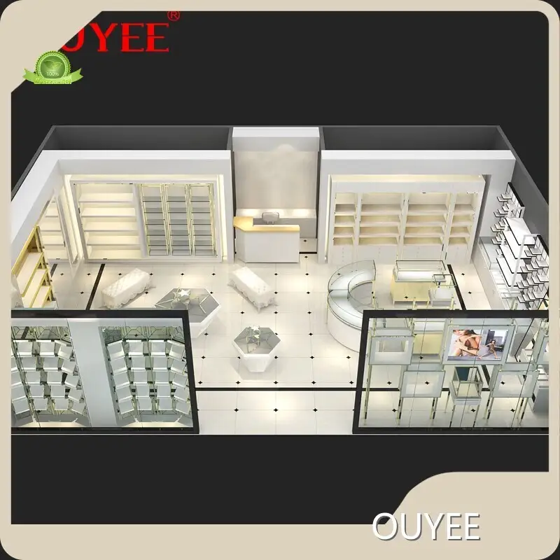3D Rendering Showroom Furniture Wooden Jewelry Shop Display Interior 1