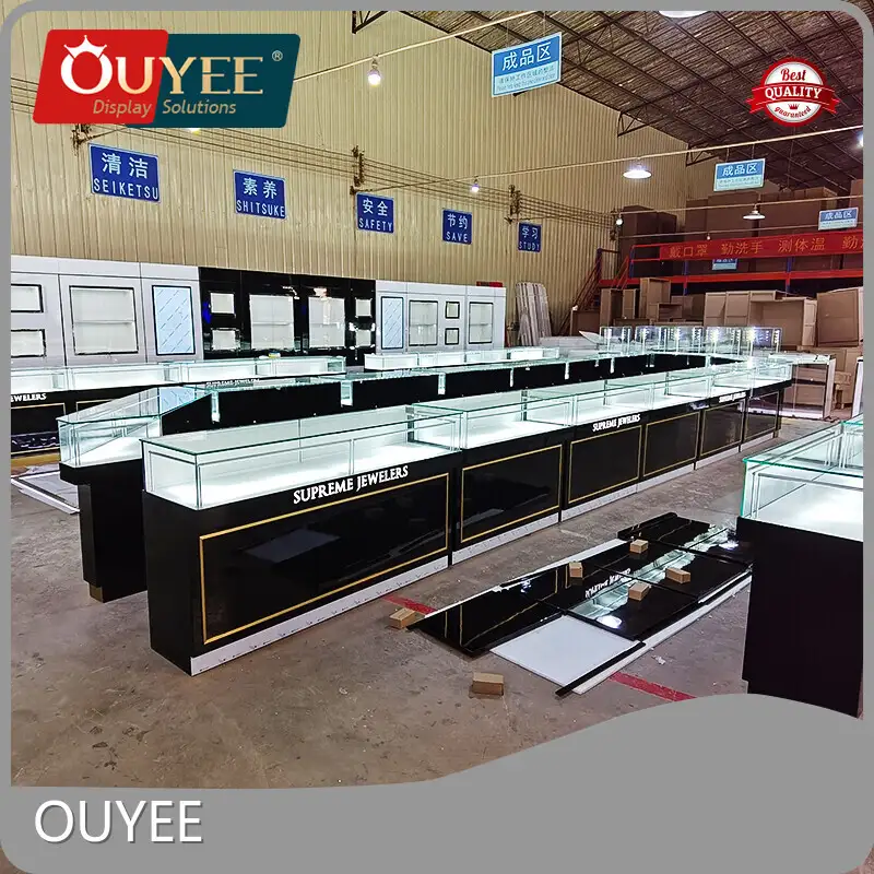 Retail Glass Jewelry Display Counter Showcase with Swing Rear Doors 1