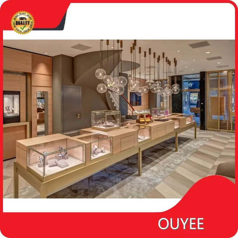 Wooden Jewelry Display Cabinet LED Lights Glass Showcase Counter 1