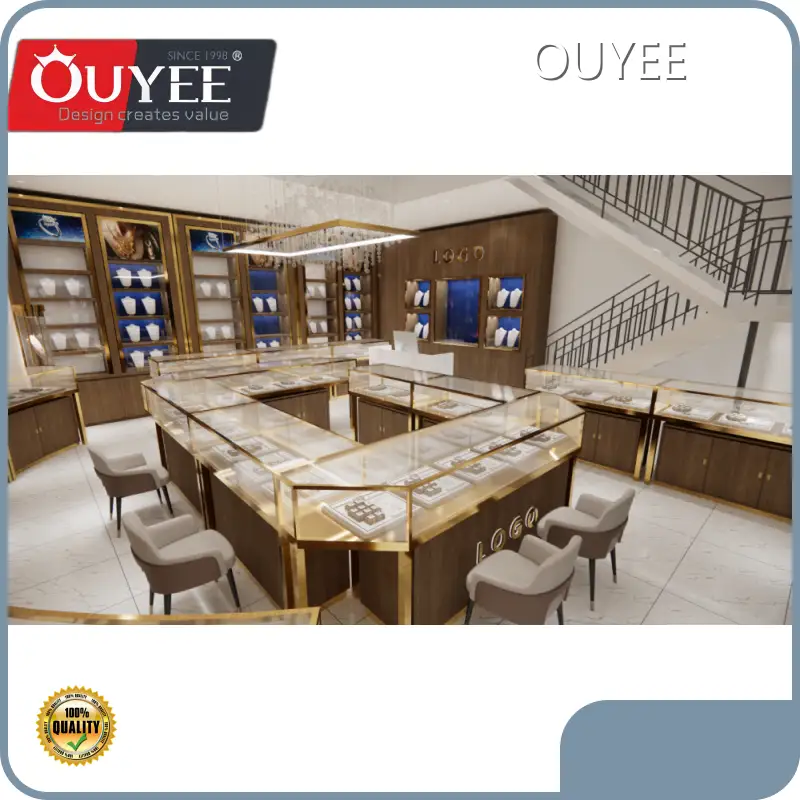 3D Gold Jewelry Shop Display - Glass Kiosk Counter & Jewelry Island 1