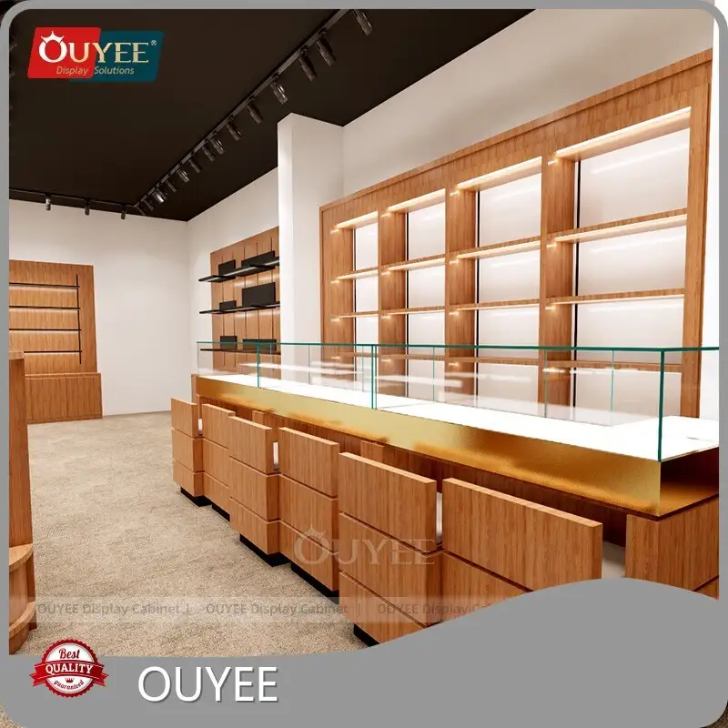 Wooden Jewelry Display Rack Fixture with Glass Showcase for Shops 1