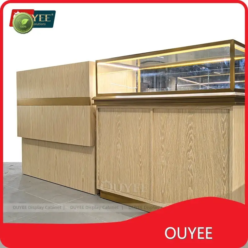 3D Jewelry Shop Wooden Glass Counter Display Island Cabinet w/ Mirror 1