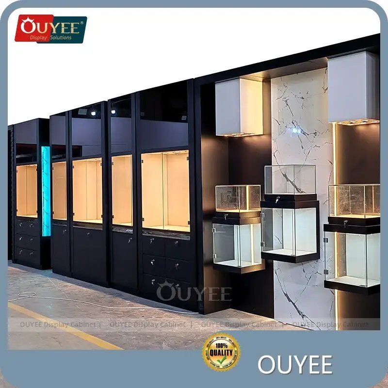 Black Marble Jewelry Display Case Stand Wall Showcase Shop Furniture 1