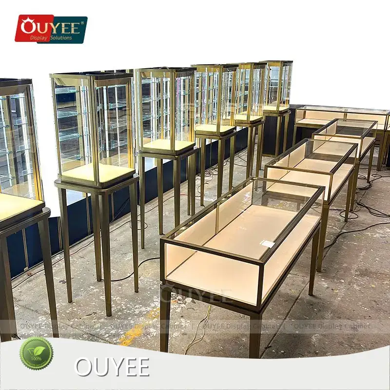 Gold Jewelry Counter Stainless Steel Glass Island Display Safe 1